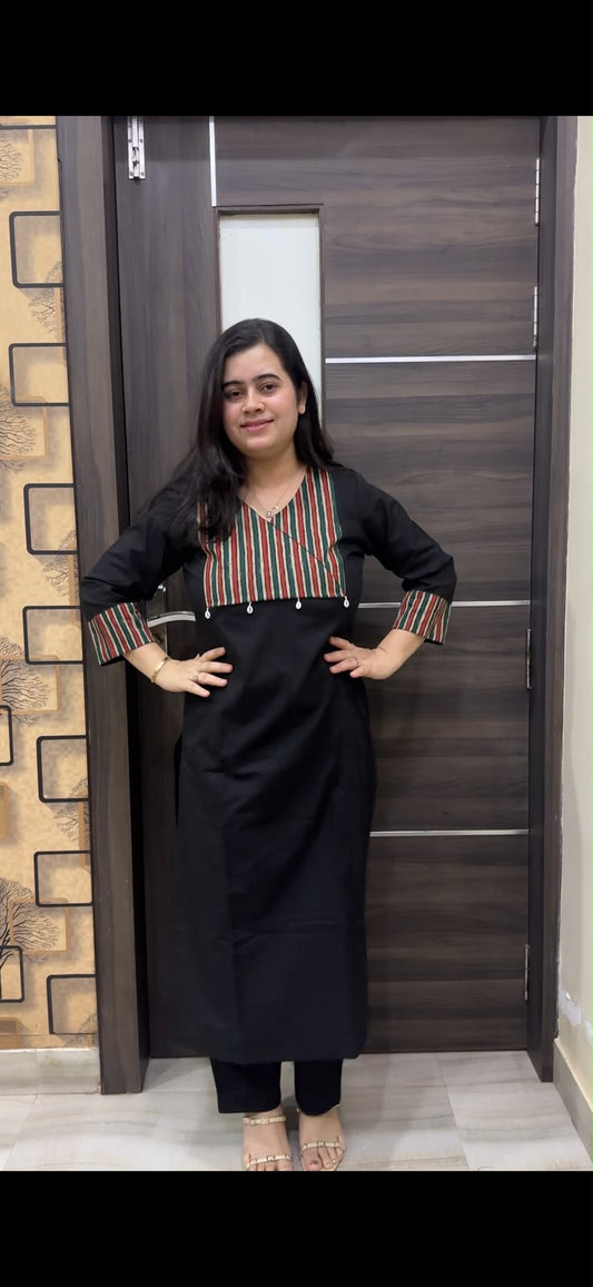 Sunehri pure cotton kurti for women black