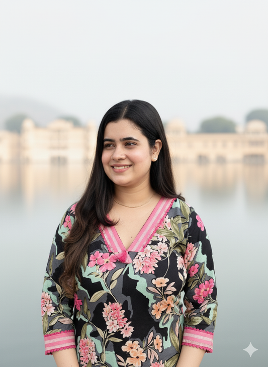 Premium Floral Black Cotton Kurti For Women