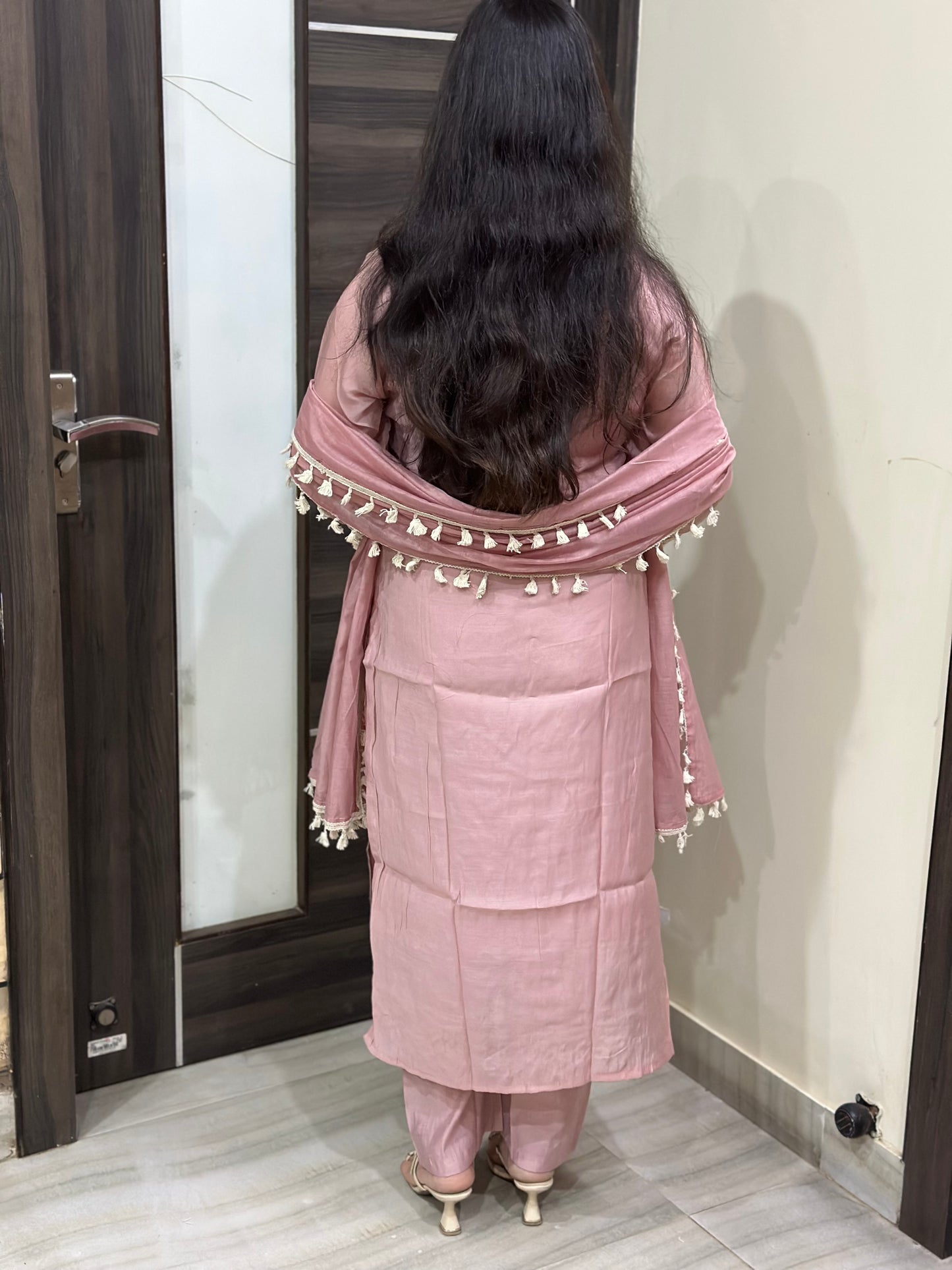 Anami festive Mul chanderi kurta set with silk dupatta pink