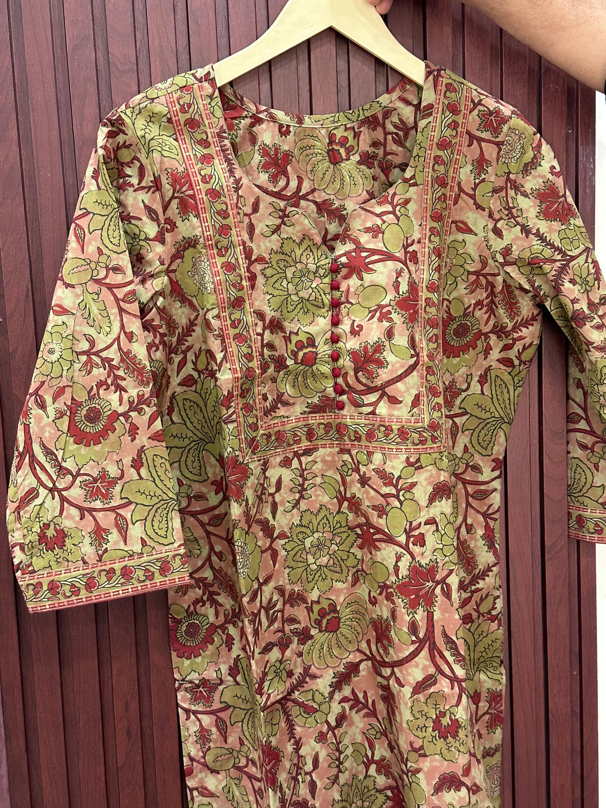 Ada pure cotton kurti for women kalamkari red
