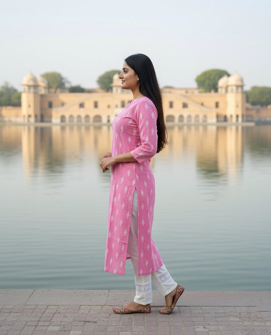 Pink cotton kurti 01