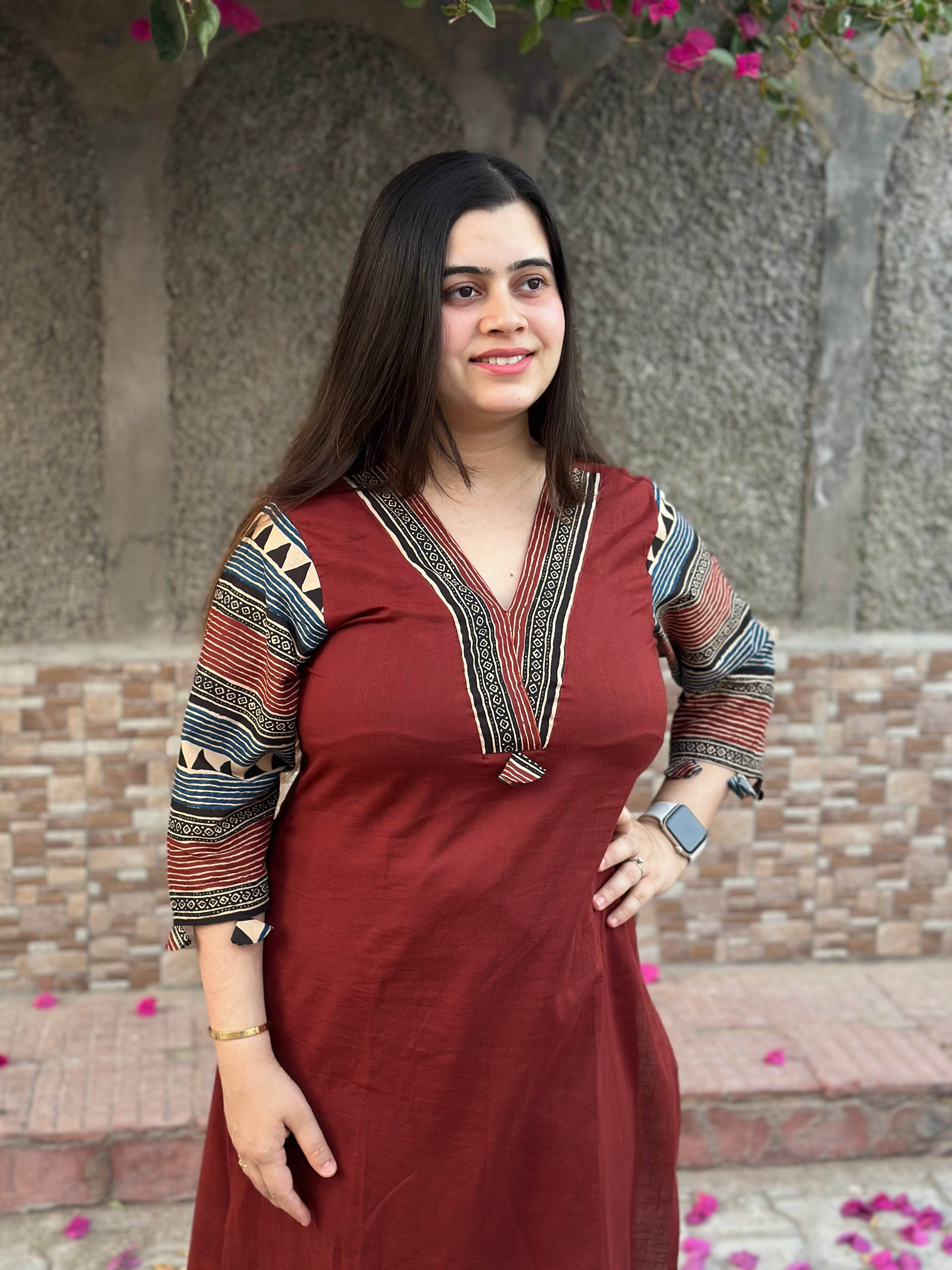 Airy Cotton Kurti for women red - Vijay Laxmi