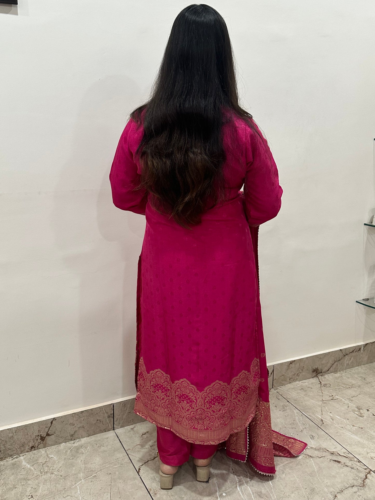 Rani Banarasi Silk Suit Set for Women- Kurta, Pant & Dupatta