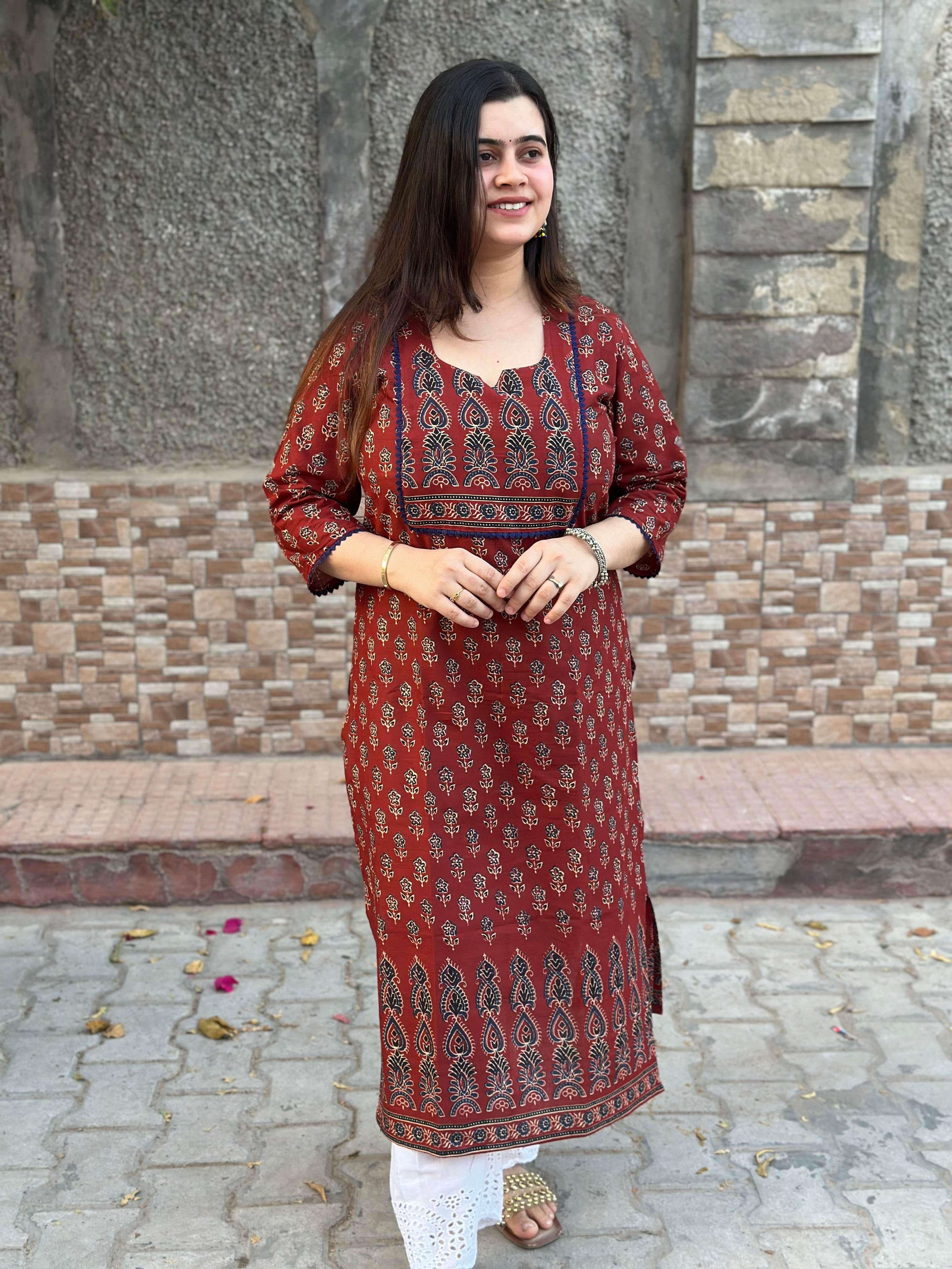 Airy Cotton Kurti for women Ajrakh - Vijay Laxmi