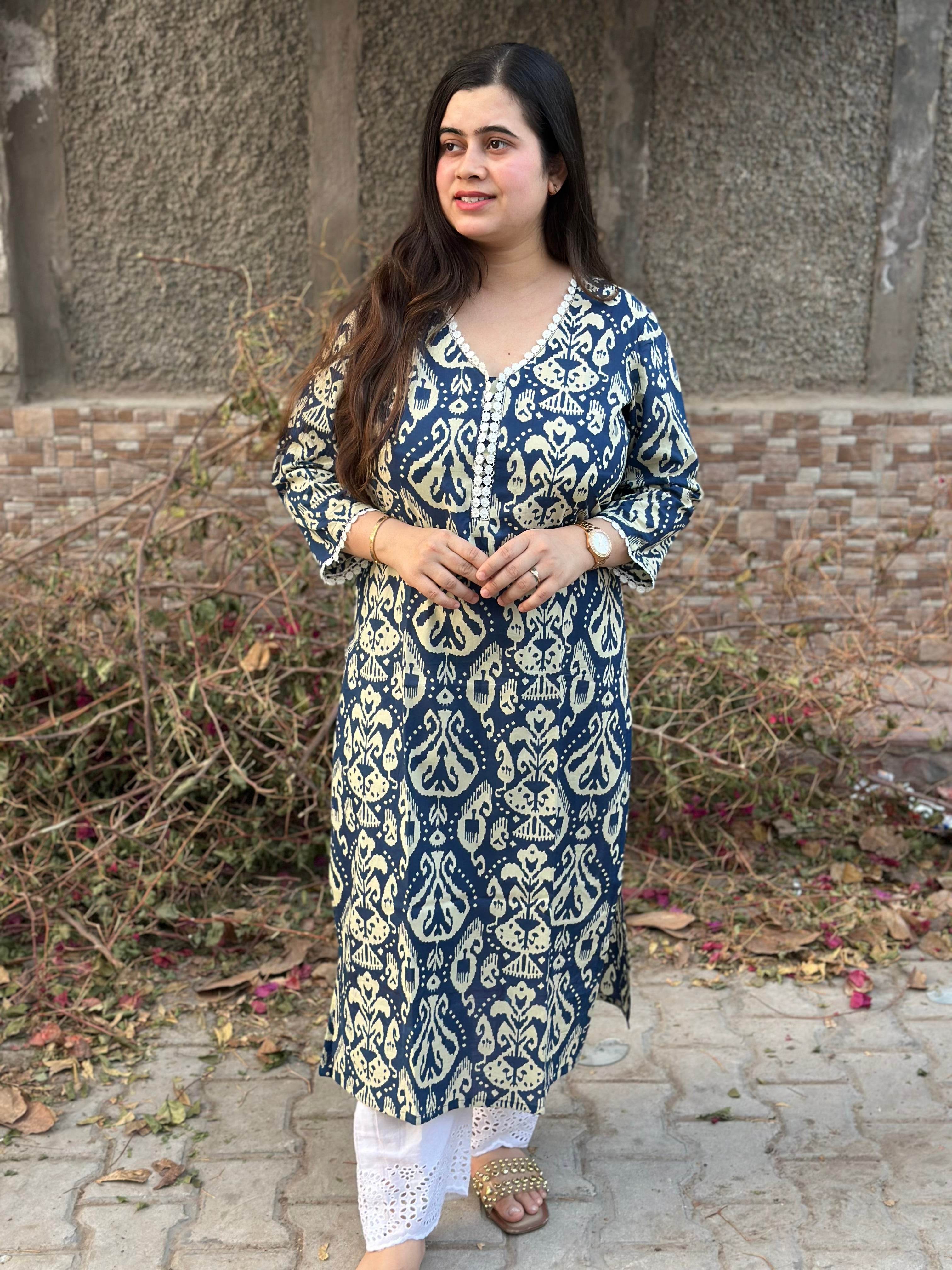 Airy Cotton Kurti for women indigo - Vijay Laxmi