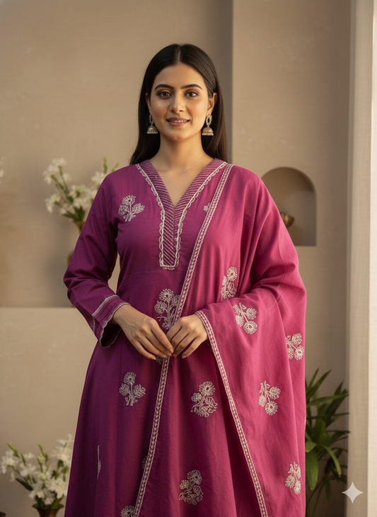 Premium Cotton kurta set for women with doriya dupatta