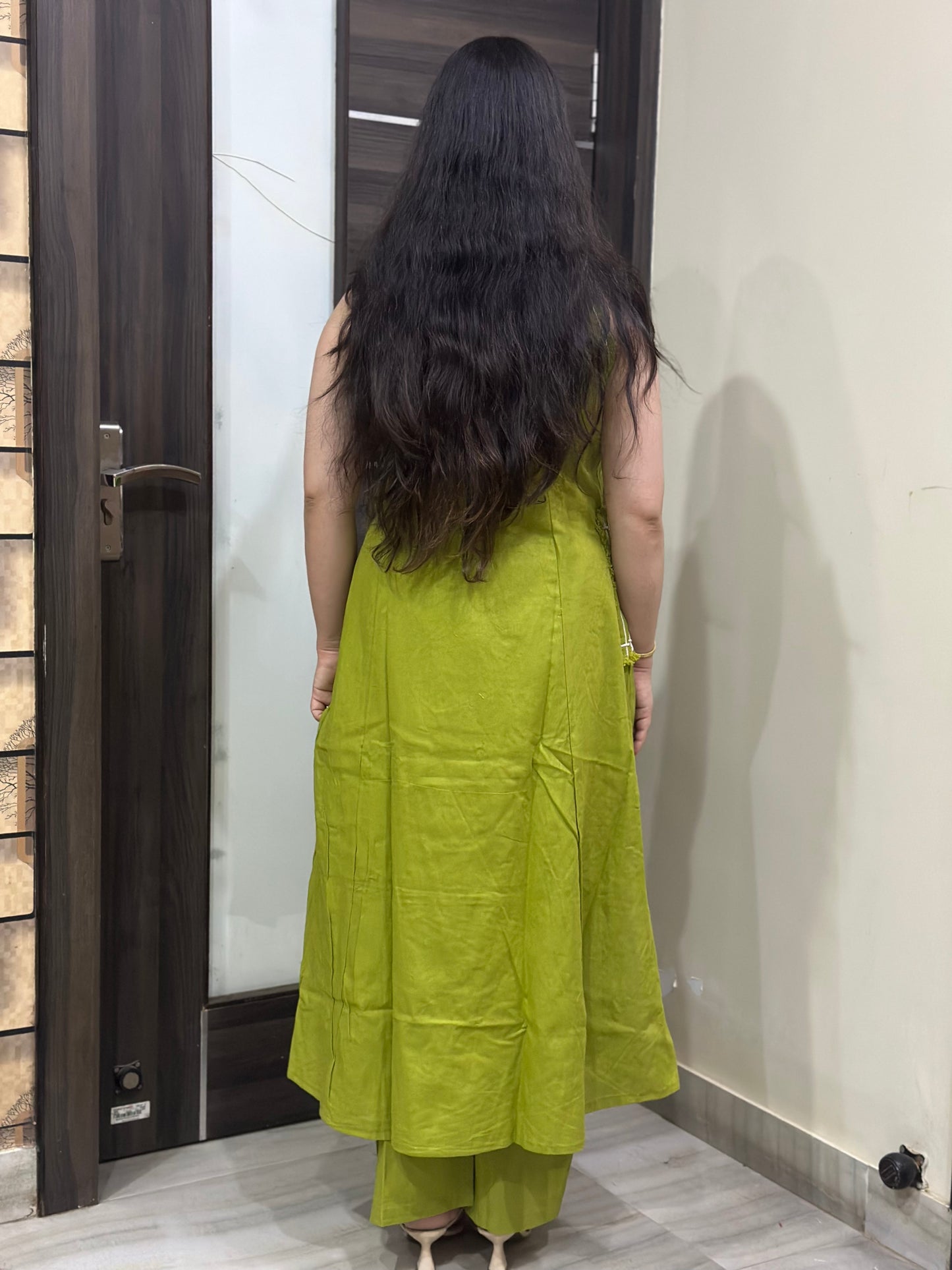 Anami Sleeveless Cotton Kurta set Green