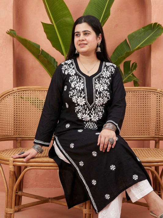 Chikankari Modal Kurti Black