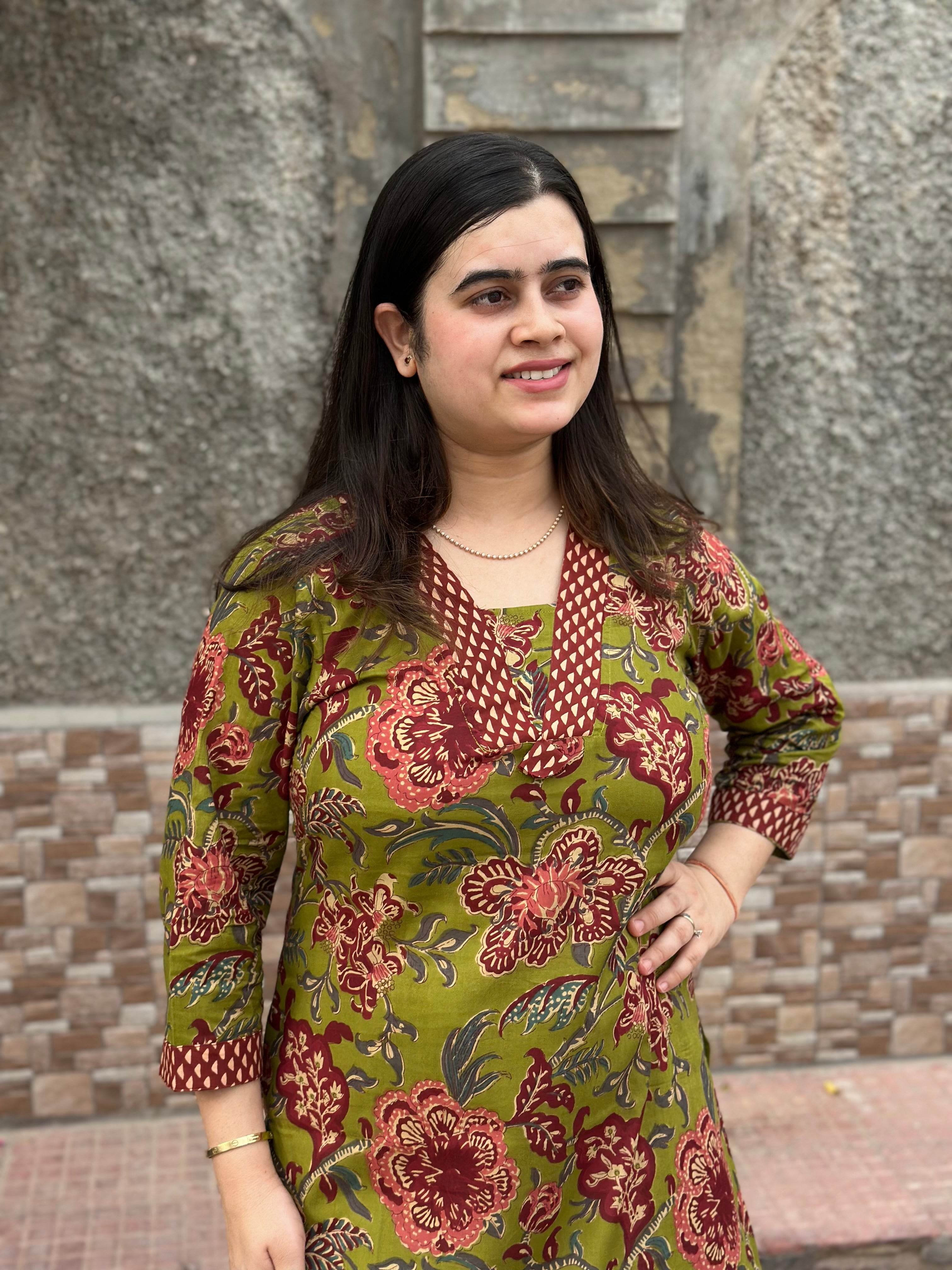 Airy Cotton Long Kurti floral - Vijay Laxmi