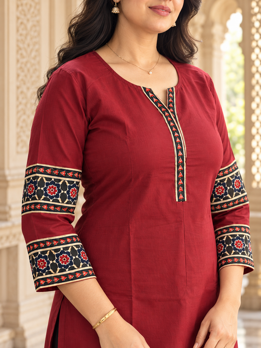 Rangrez pure cotton kurti for women maroon