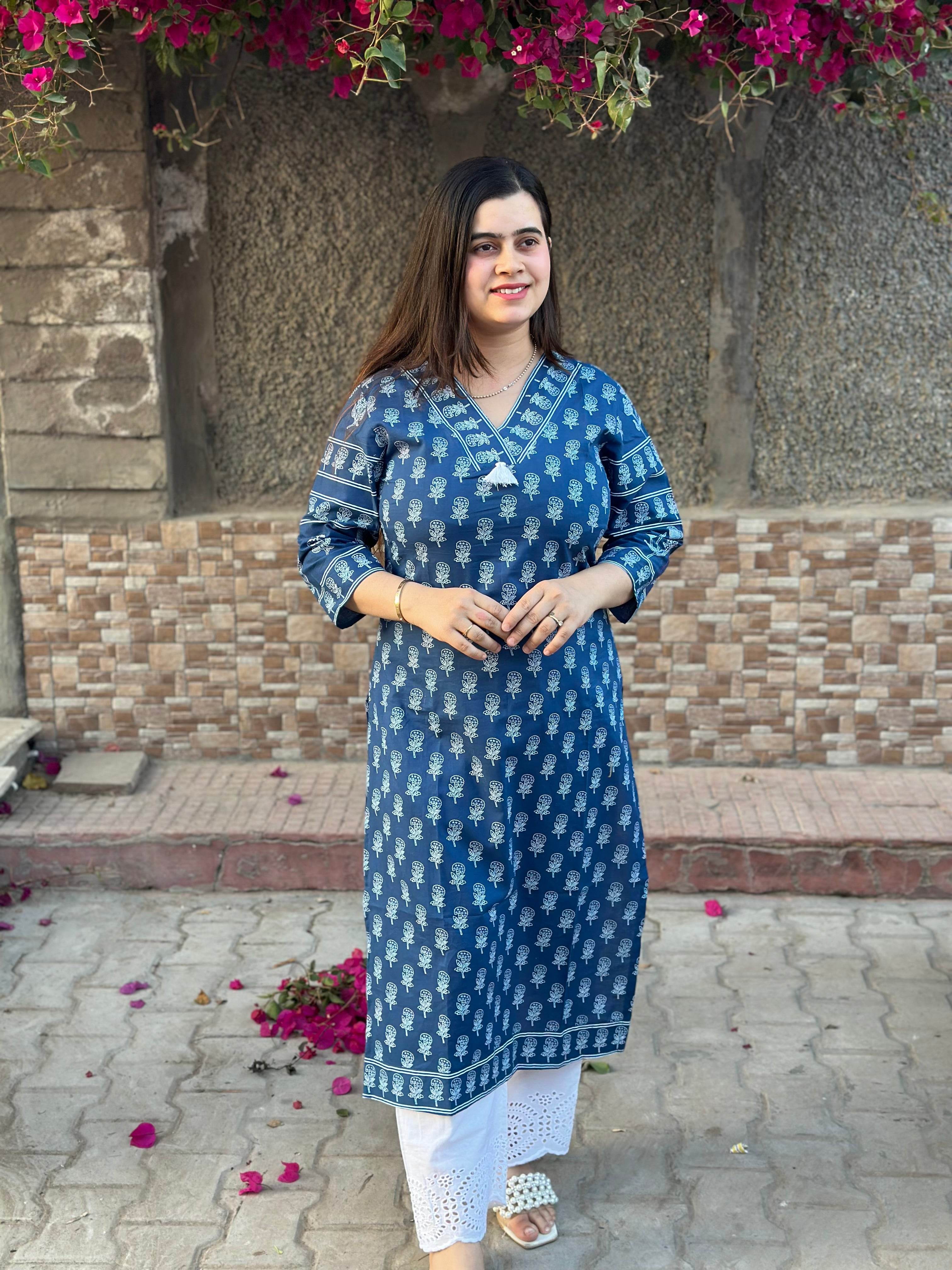 Airy Cotton Kurti for women indigo - Vijay Laxmi