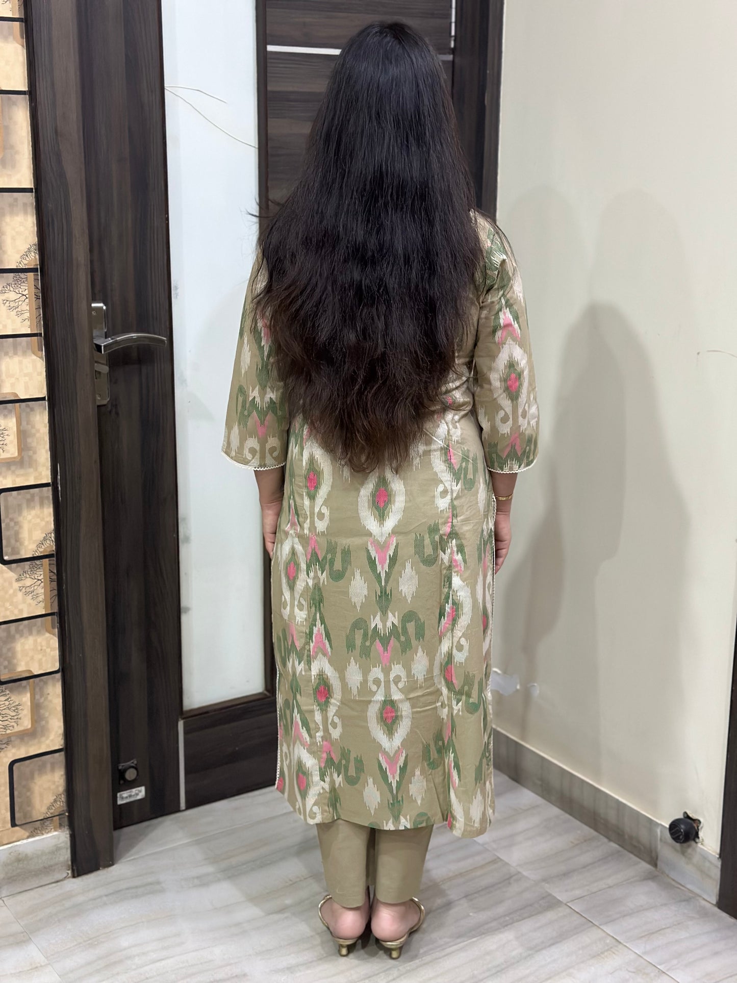 Mehar premium cotton Kurta & Pant Ikkat Beige