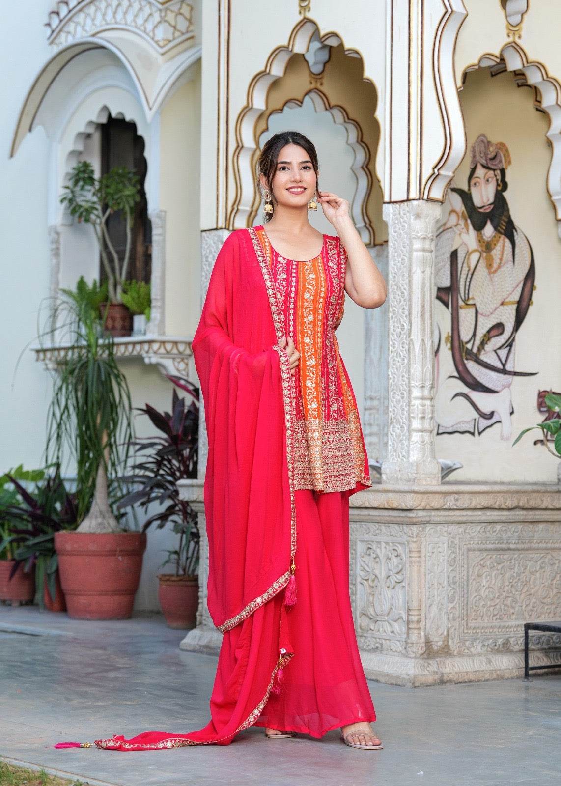 Dola Silk Peplum Suit with Sharara - Vijay Laxmi