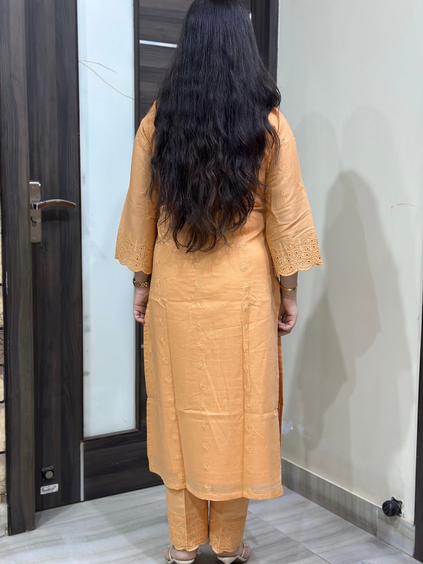 Mehar premium chikankari cotton Kurta & Pant with cotton lining orange
