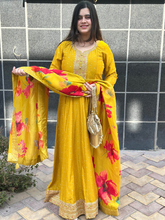 Dola Silk Party wear Frock Suit - Vijay Laxmi