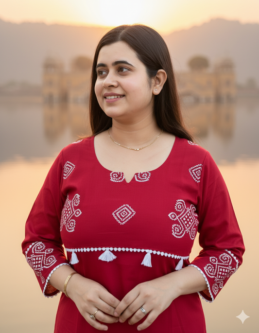 Breathable & Stylish cotton kurti red