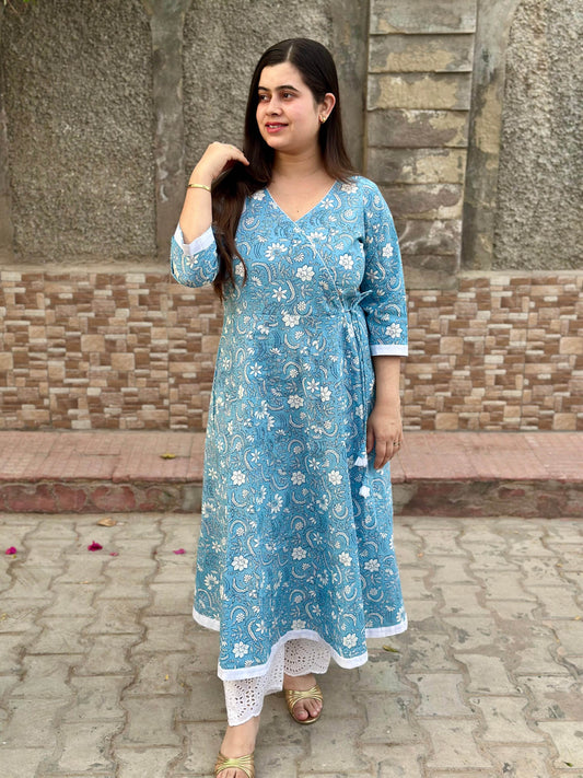 Airy cotton anarkali kurti for women blue - Vijay Laxmi