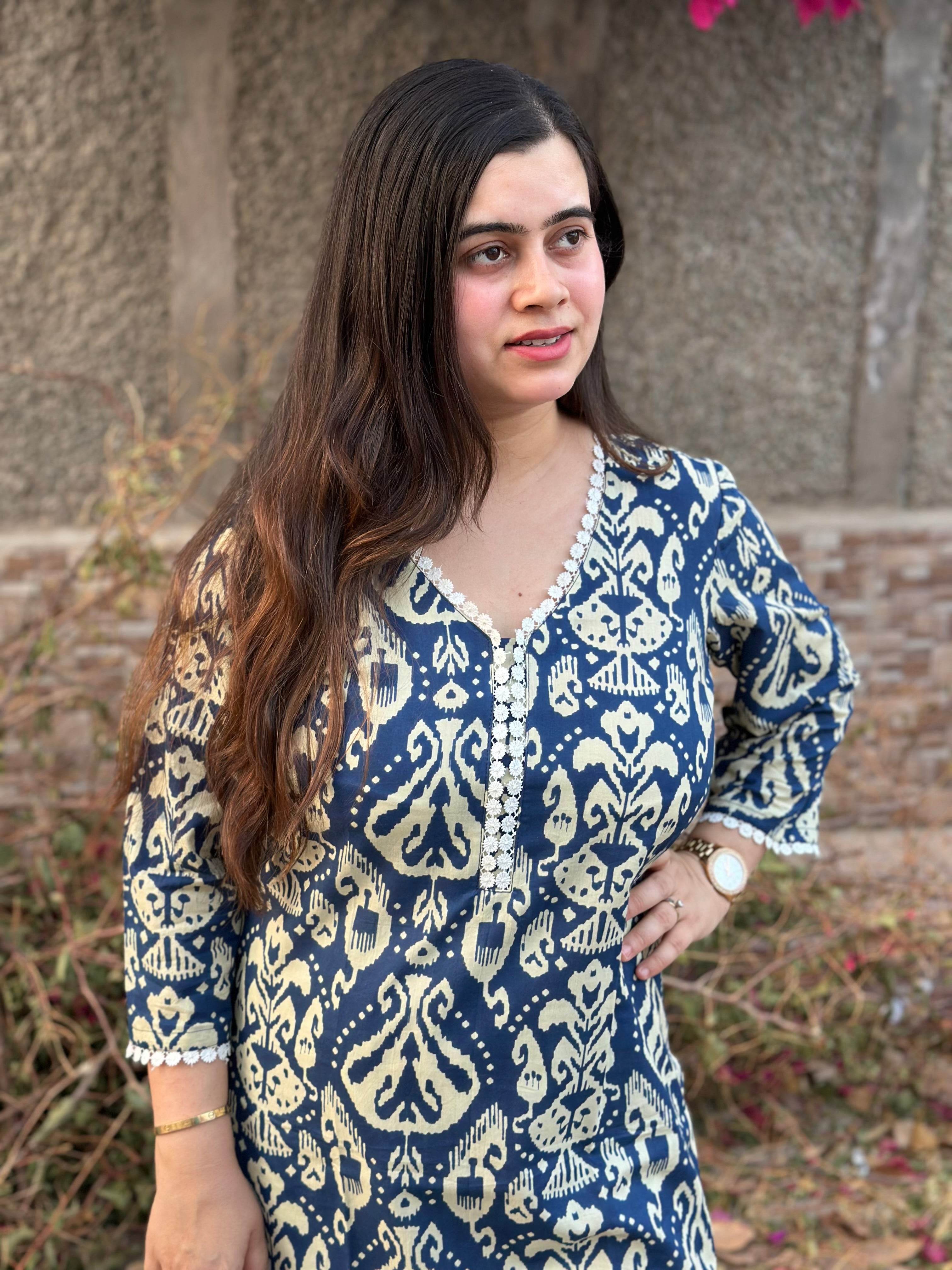 Airy Cotton Kurti for women indigo - Vijay Laxmi