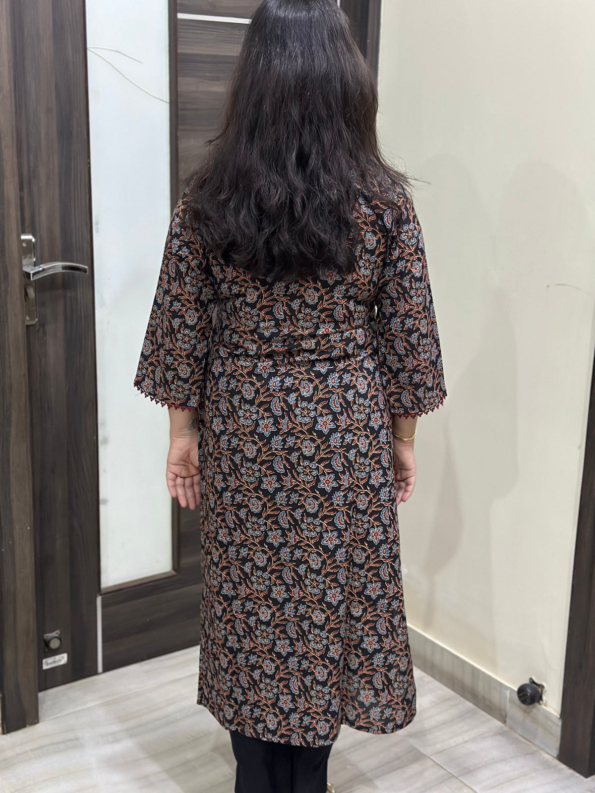 Madhubani pure cotton kurti for women black
