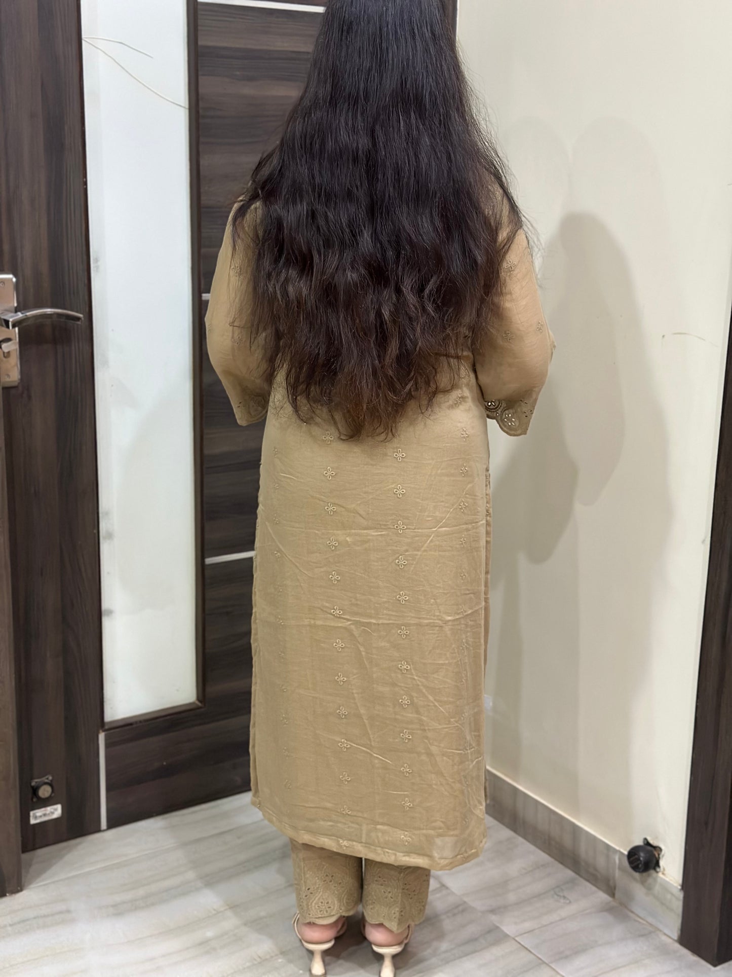 Mehar premium chikankari cotton Kurta & Pant with cotton lining Brown