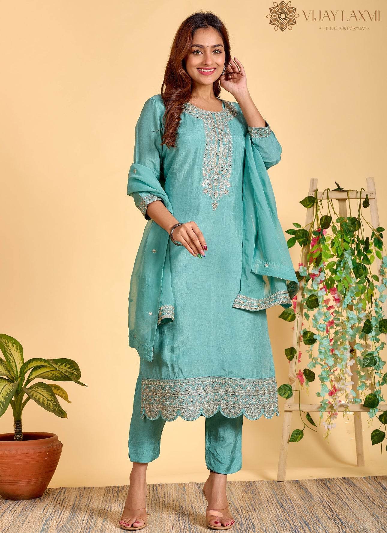 Modal Shimmer Silk Suit - Vijay Laxmi