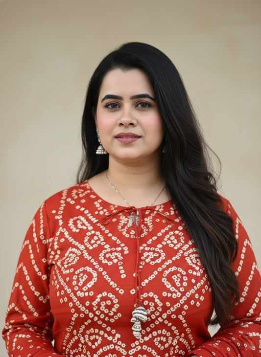 Amayra Cotton Kurta Embroidery Work Kurti Pant And Dupatta -Orange