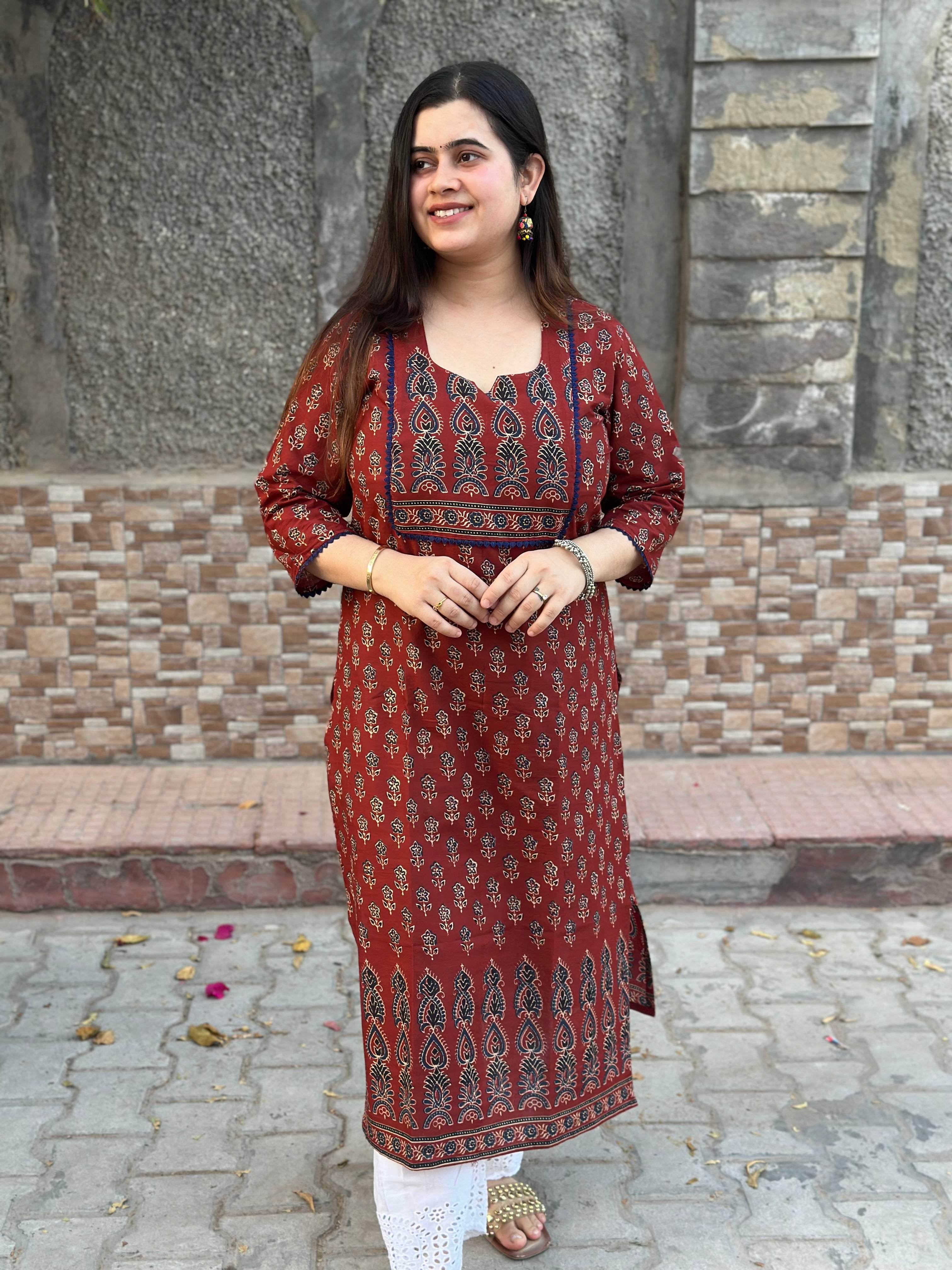 Airy Cotton Kurti for women Ajrakh - Vijay Laxmi