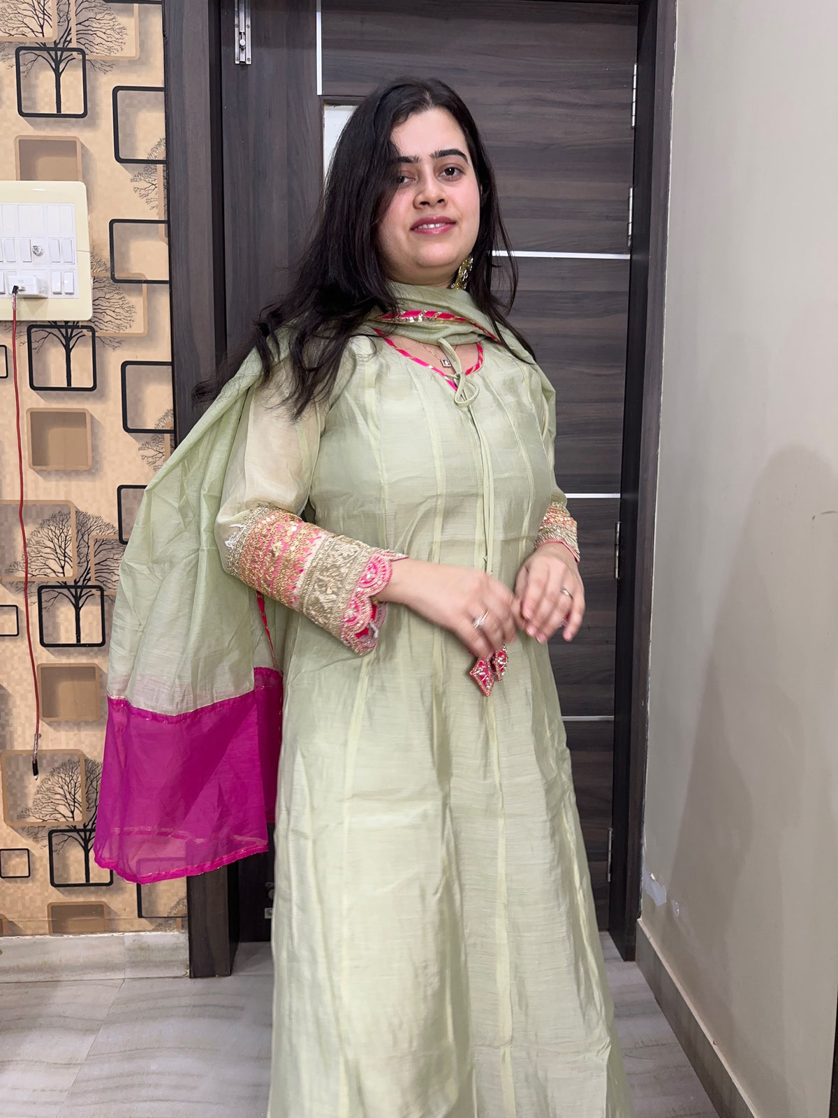 Nazara festive mul chanderi anarkali kurta set with pant & dupatta