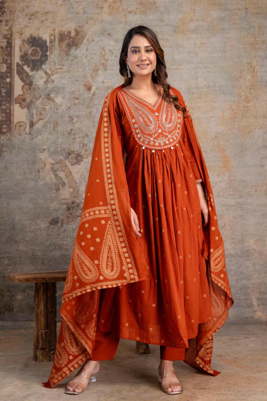 Amayra Mul Mul Cotton Neck Embroidery Work Kurti Pant And Dupatta