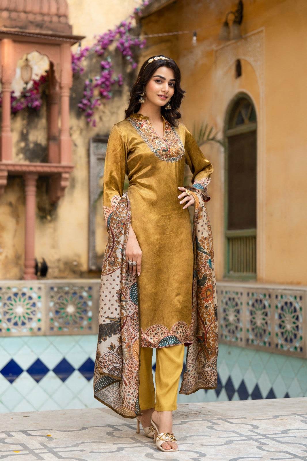 Soft Gajji Silk Suit For Women Peacock - Vijay Laxmi