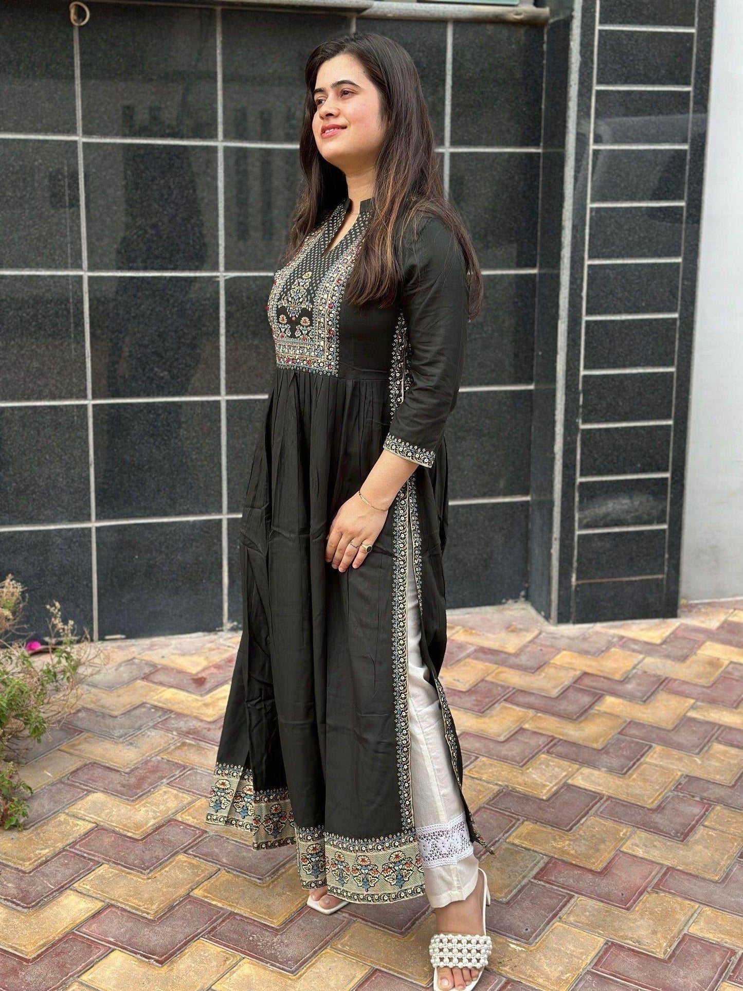 A-Line kurti D4 Olive - Vijay Laxmi