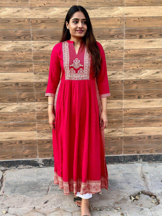 A-Line kurti pink D4 - Vijay Laxmi