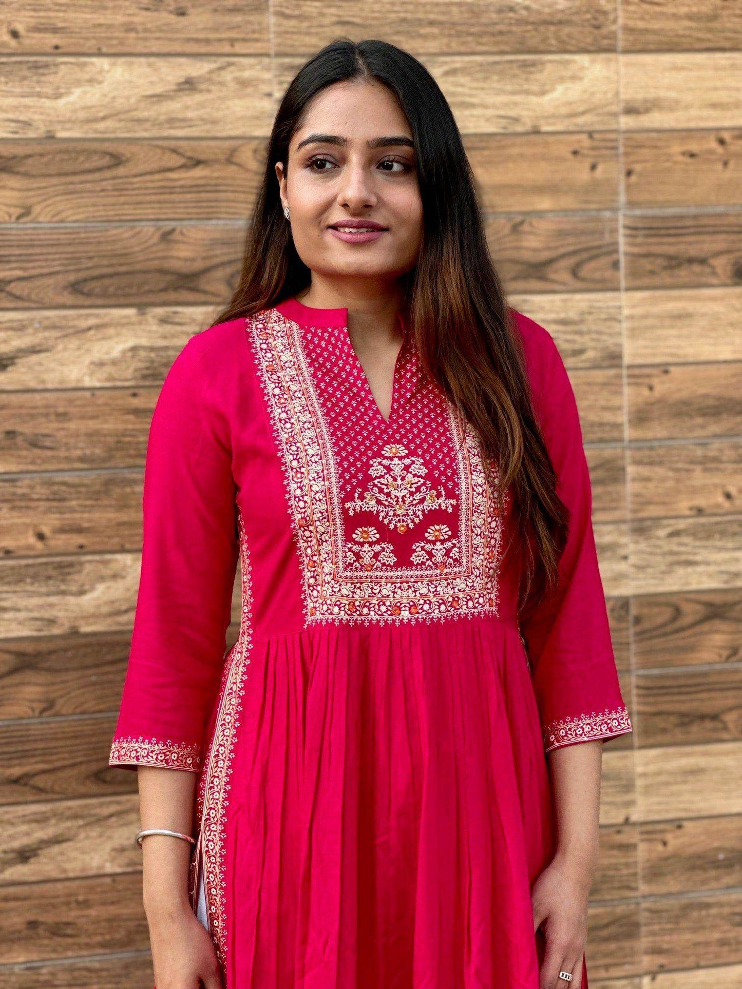 A-Line kurti pink D4 - Vijay Laxmi