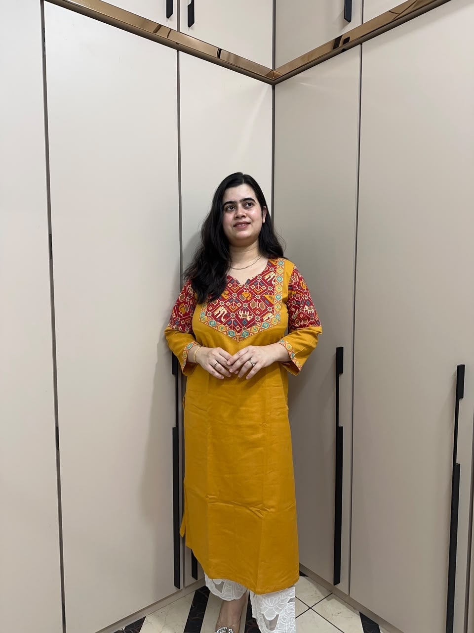 Sunehri pure cotton flex kurti for women mustard