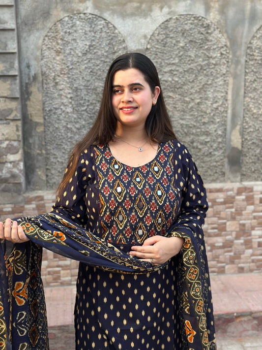 Ikkat Printed Cotton Suit For Women - Vijay Laxmi