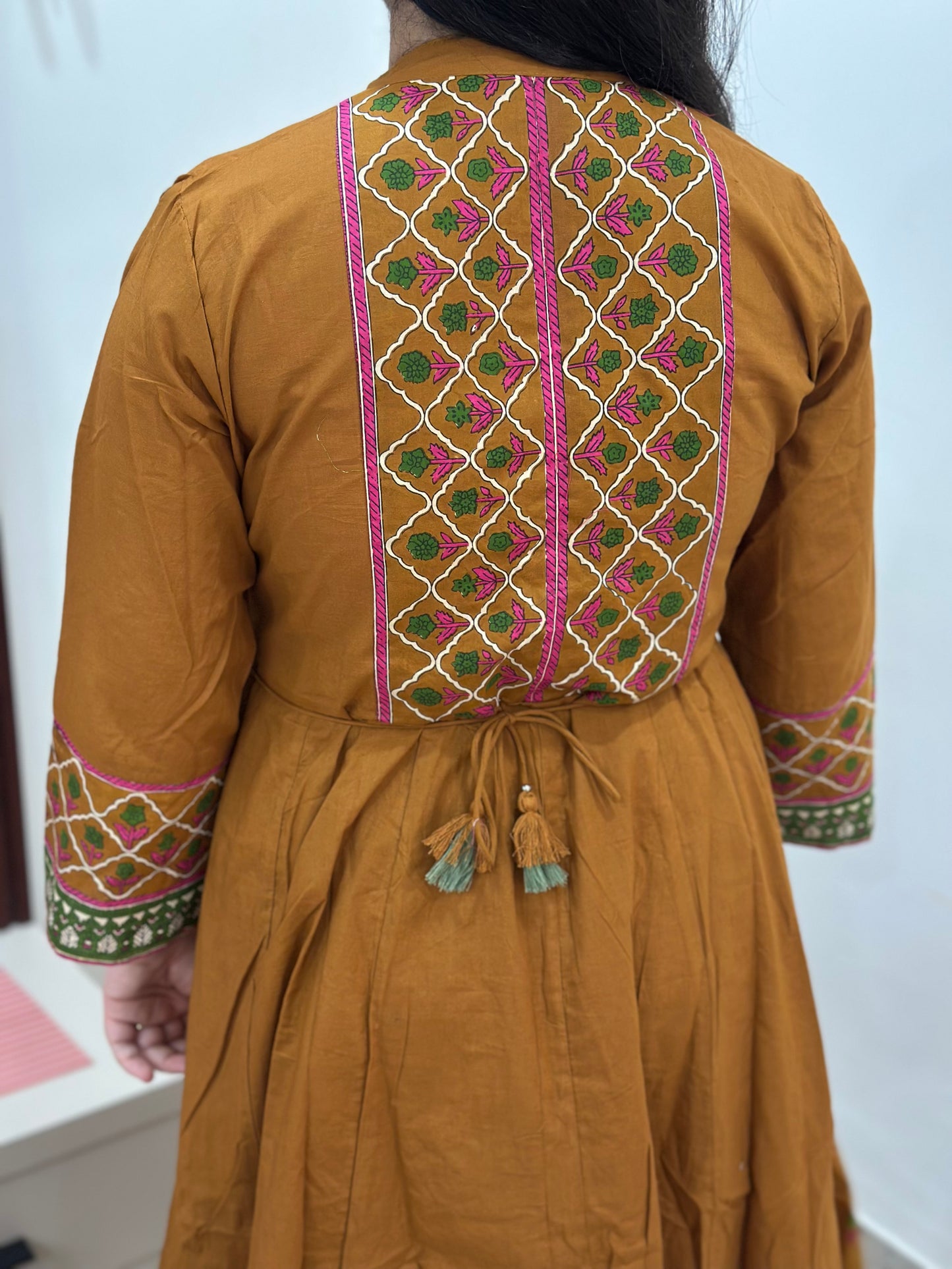 Gulzar Anarkali Cotton kurta Set with dupatta mustard