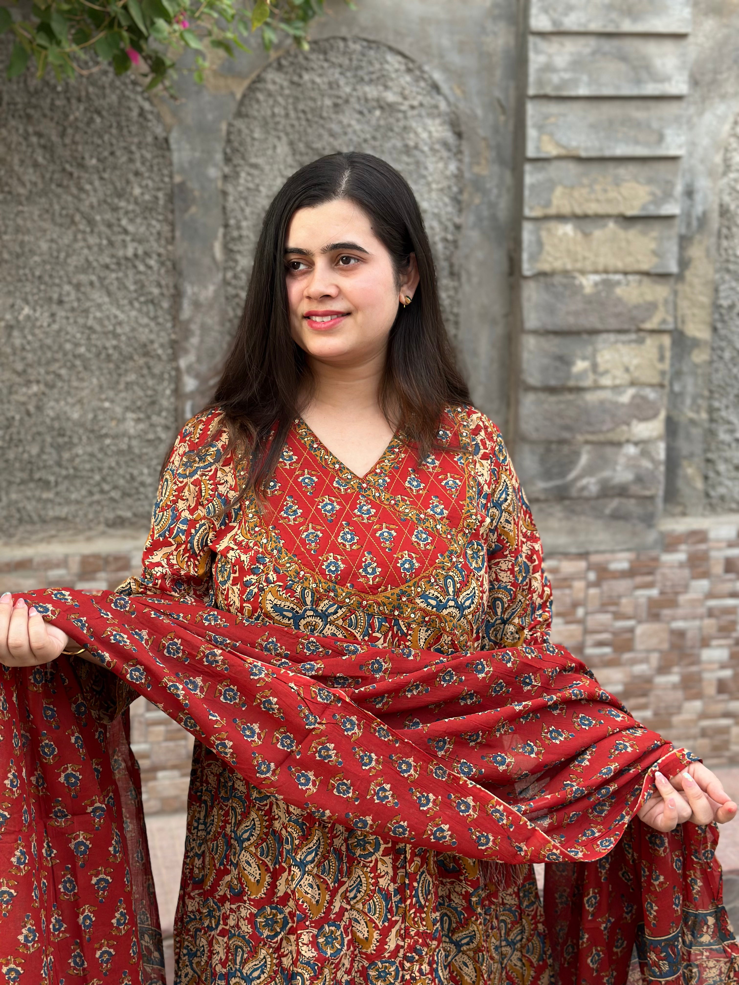 Kalamkari Cotton kurta set for women with dupatta - Vijay Laxmi