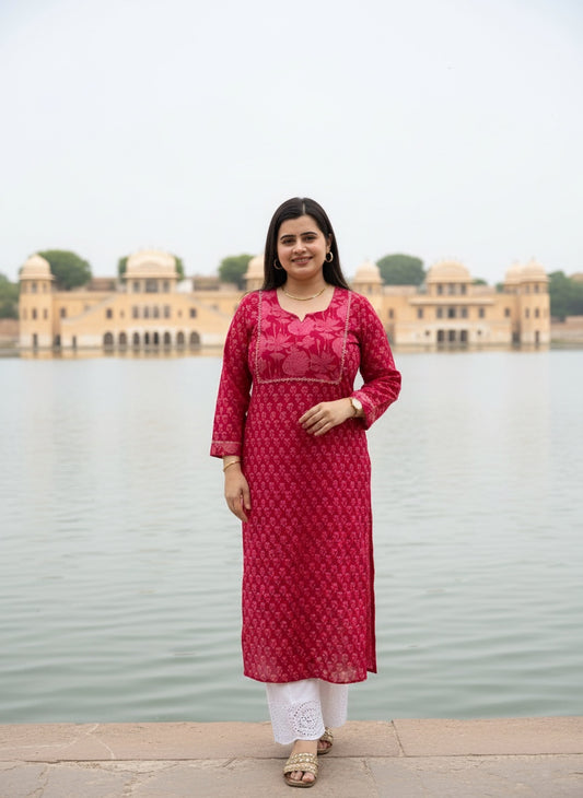 Airy Cotton Kurti kalamkari PINK