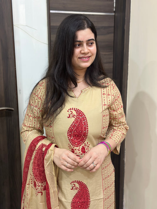 Gulzar kalamkari cotton kurta set red