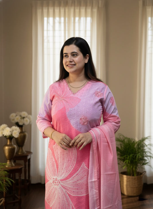 Cotton Chiffli kurta Set with dupatta