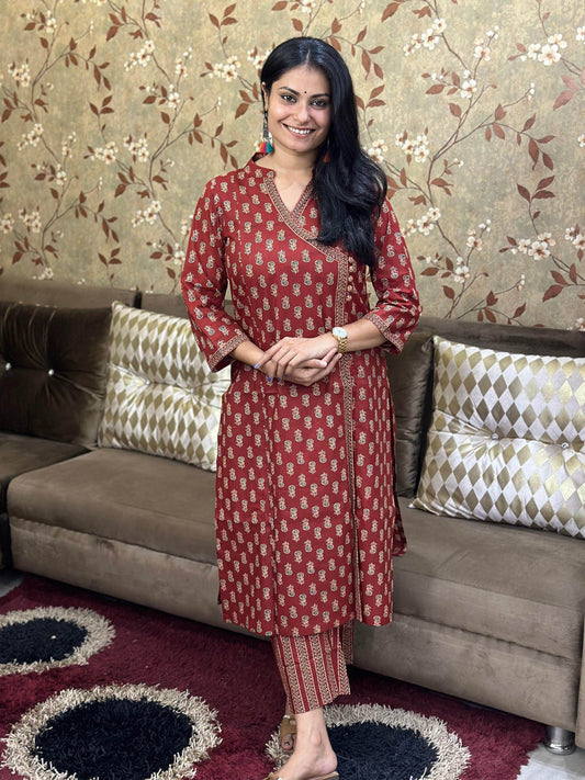 Angrakha Bagru Red Suit - Vijay Laxmi