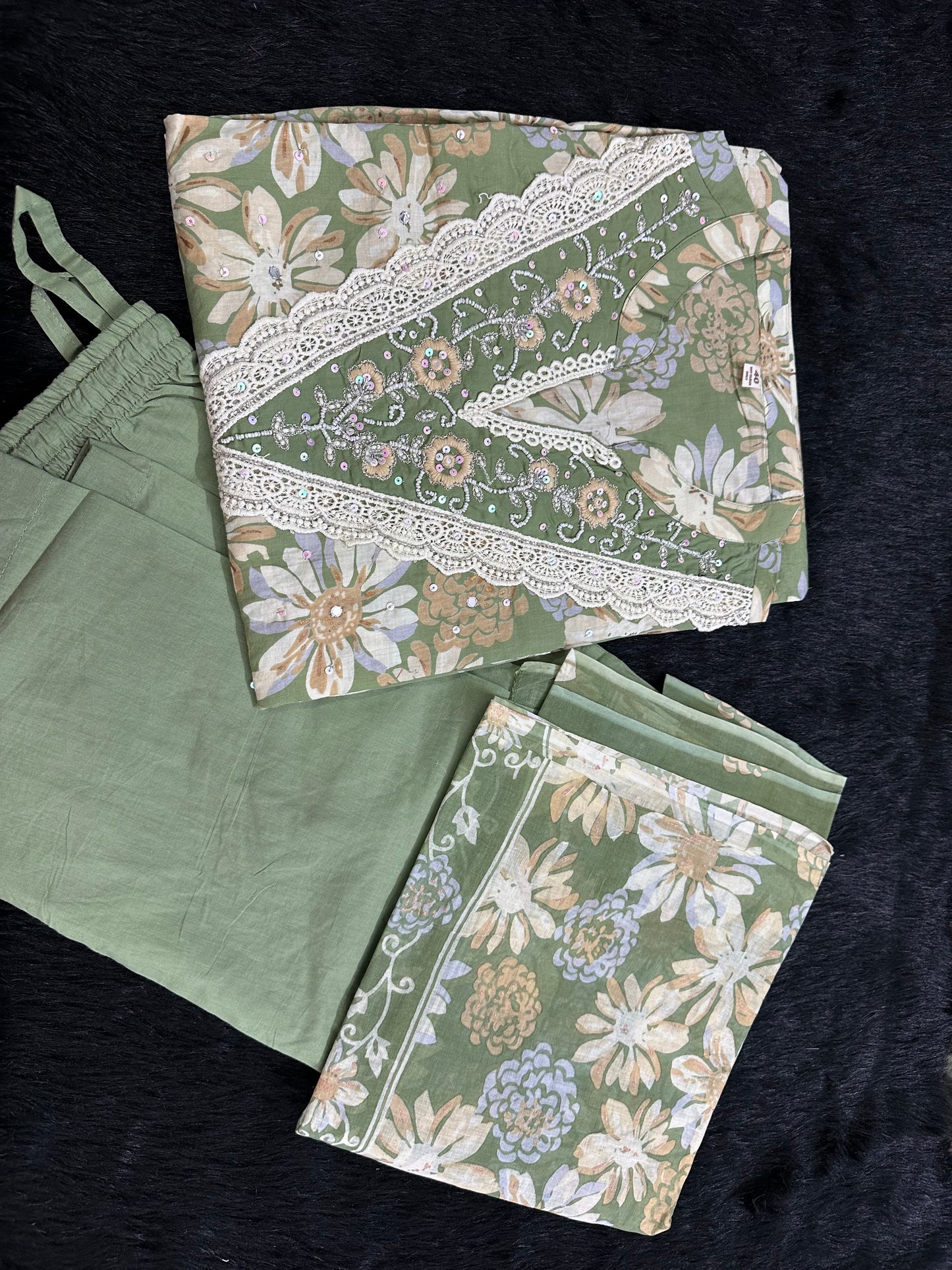 Luxury Floral Cotton Embroidery Suit Set