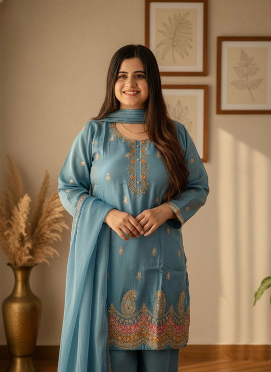 Viscose Shimmer Silk suit For Women with Palazo and dupatta