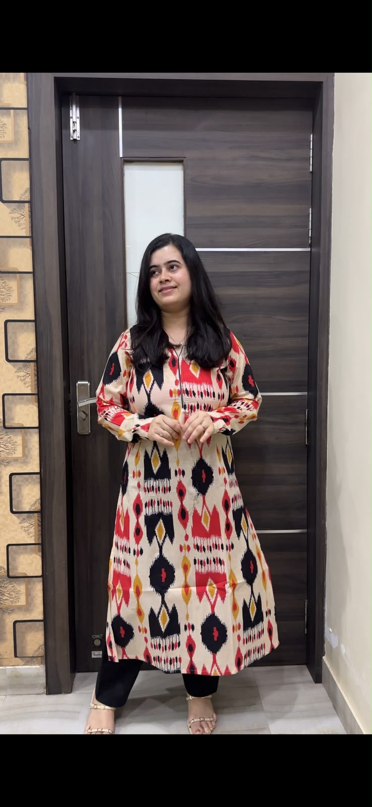 Sunehri pure cotton kurti for women ikkat