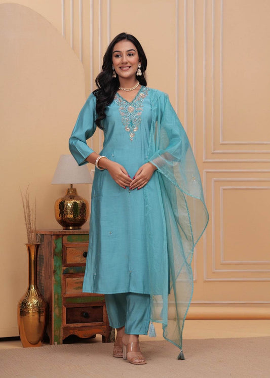 Modal Silk suit with organza dupatta - Vijay Laxmi
