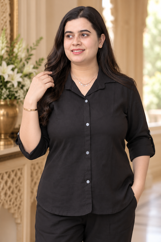 Gulzar Solid cotton cord set black