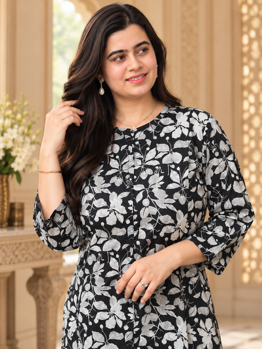 Gulzar kalamkari cotton suit set black