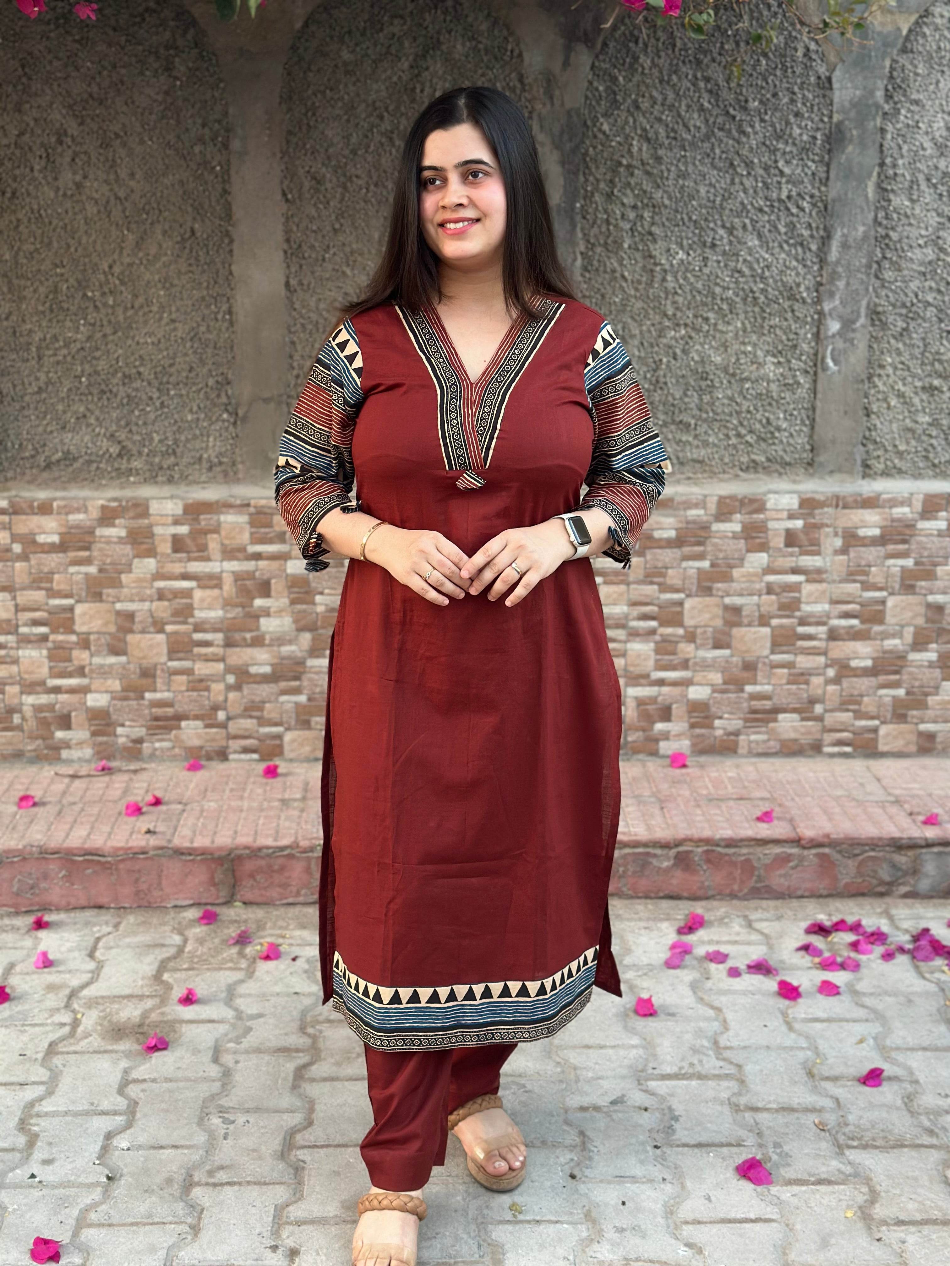 Airy Cotton Kurti for women red - Vijay Laxmi