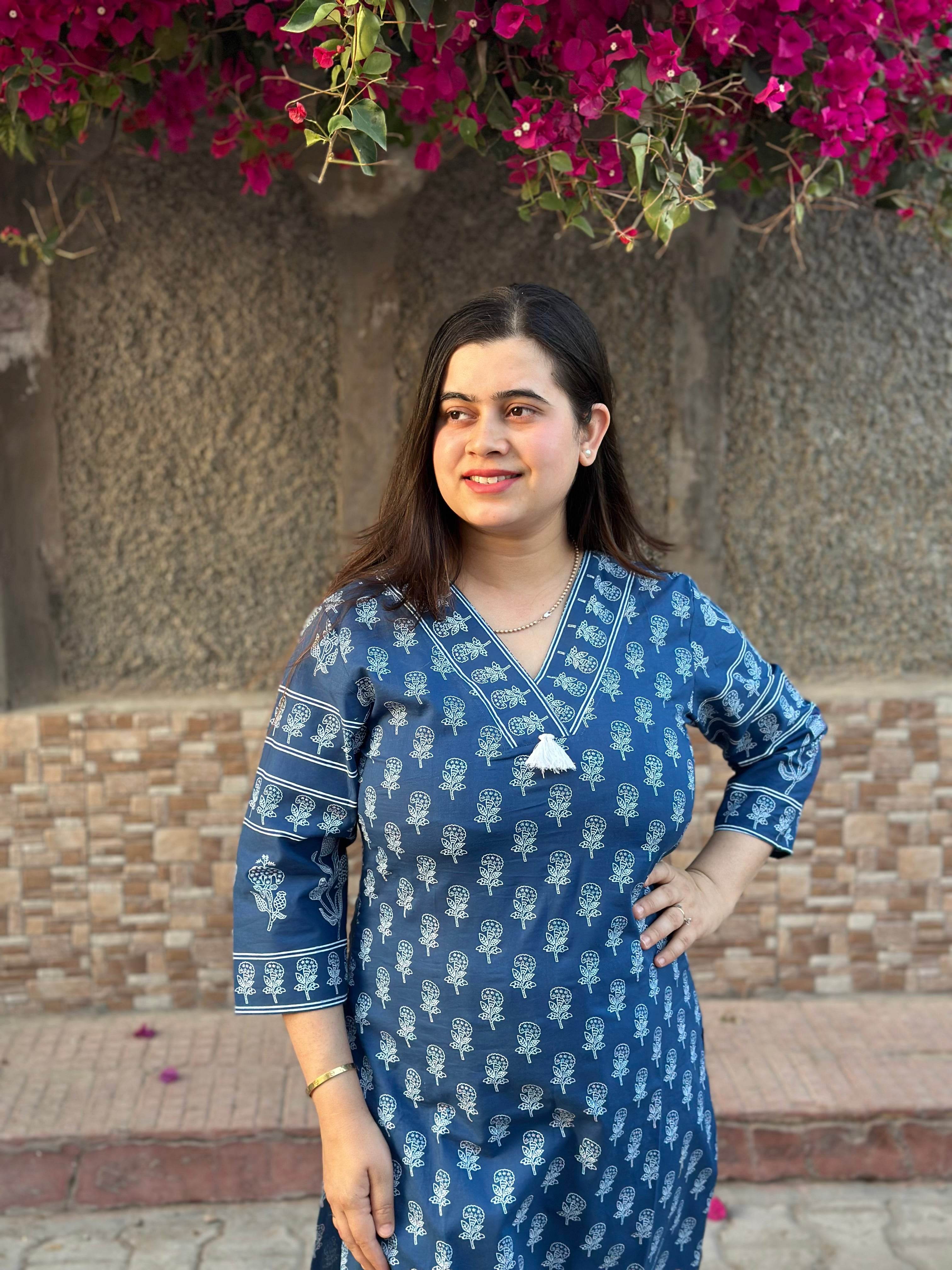 Airy Cotton Kurti for women indigo - Vijay Laxmi
