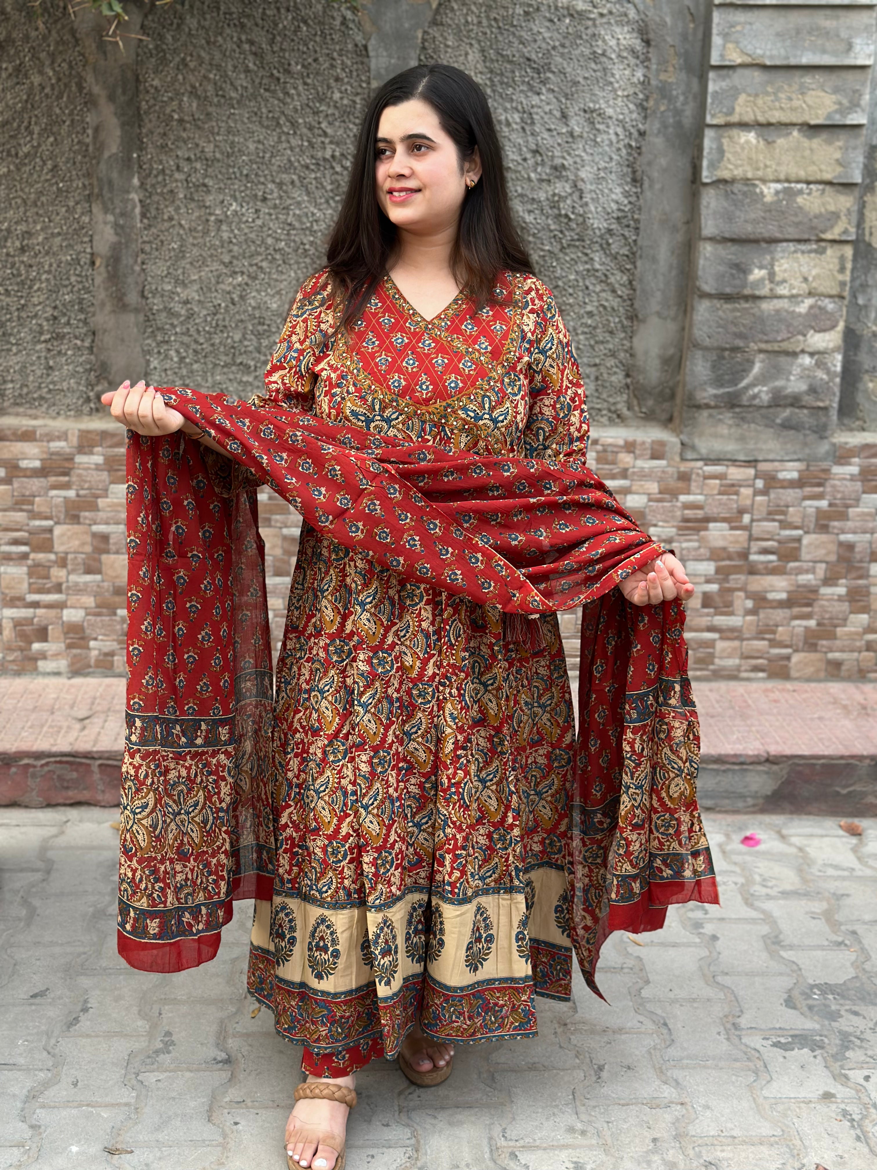 Kalamkari Cotton kurta set for women with dupatta - Vijay Laxmi